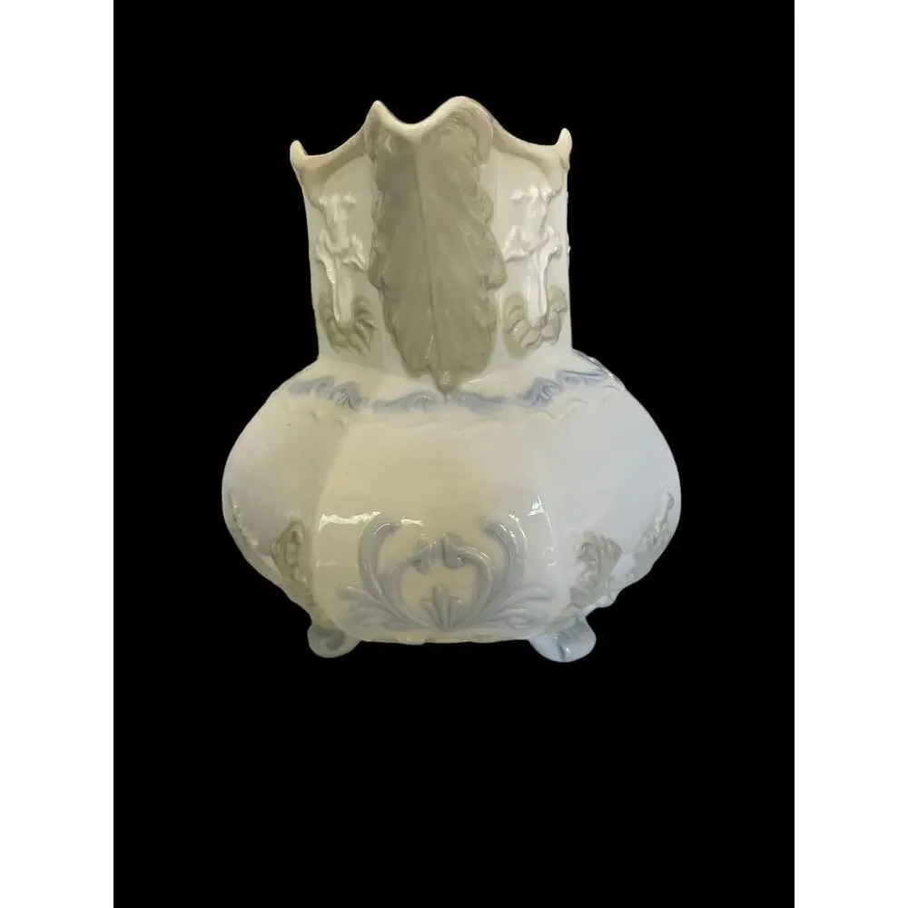 Stunning Capodimonte Italy Beverage Jug Pitcher Decorated Relief Octagon Shape